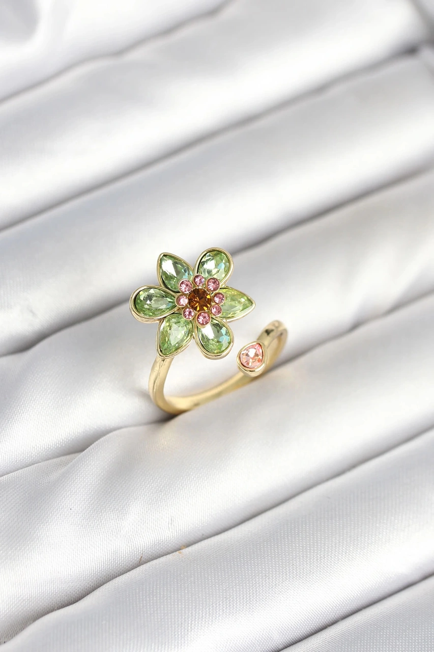 Dodes Dodes Çiçek Model Yeşil Pirinç Gold Renk Yüzük Tg27byk3901 Çok Renkli