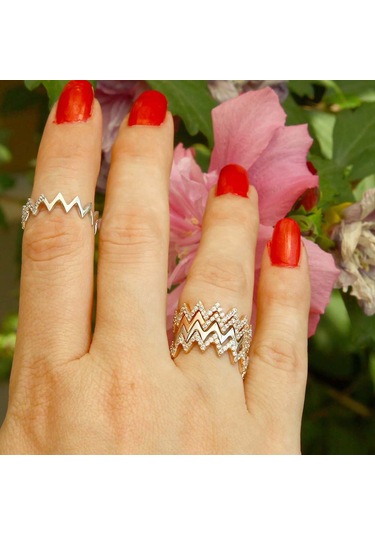 Kuyumcudukkani Yarım Sıra Taşlı Zigzag Trend Yüzük-10341-r-w Rose
