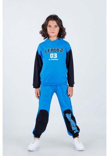 Erkek Çocuk Leader Baskılı Örme Basic Eşofman Takımı Mavi