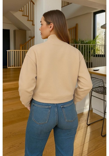 Fashion Friends Fermuarlı Kamyoner Yaka Bej Kadın Sweatshirt 25k0166k1 Bej