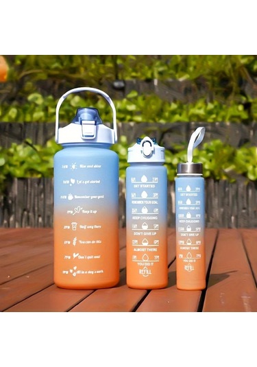 Su Şişesi 2 Litre Sulu Kalın Motivasyonlu Sızdırmaz Plastik Spor Şişe 3pcs-blue Orange 2.0l 3pcs-blue Orange
