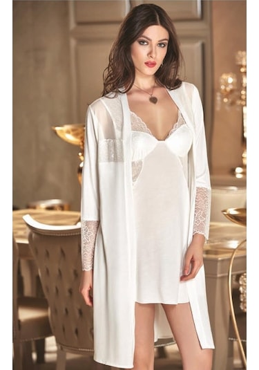 Jeremi 2654 Çeyizlik Ikili Cotton Gecelik Sabahlık Takım