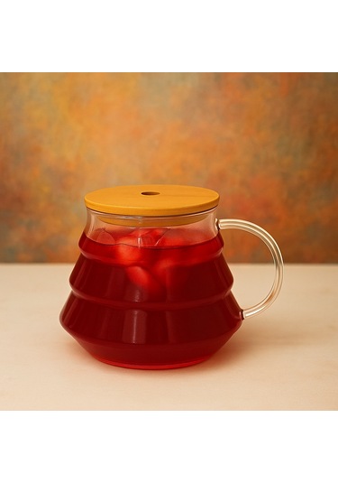 400 Ml Bambu Kapaklı Borosilikat Cam Bardak Silikon Contalı, Pipet Hediyeli, Isıya Dayanıklı Şeffaf