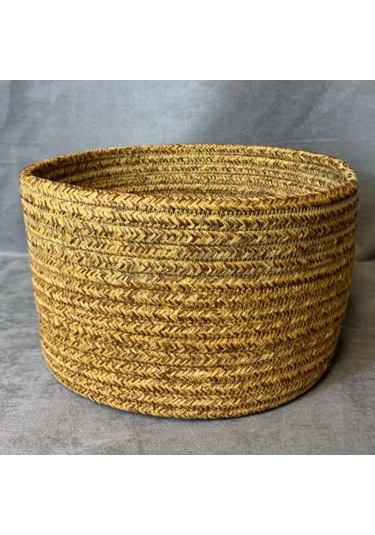 Uretti - Fatma 7987 - El Yapımı Bambu İp Deri Saplı Kapaklı Çok Amaçlı Organizer Sepet Kahverengi