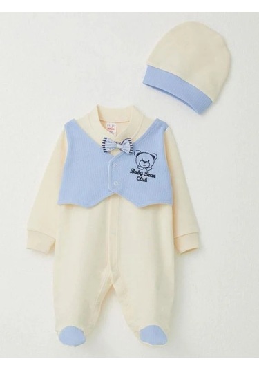 Erkek Bebek Yelekli Papyonlu Patikli Tulum-15309 Bej