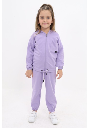 Toontoy Kız Çocuk Nakışlı Eşofman Takım Lila