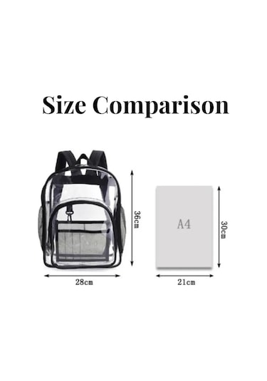 Lixiaqu01 Sırt Çantası Su Geçirmez Şeffaf Okul Çantası Kız Büyük Siyah
