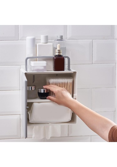 Suntek Kapaklı Yüz Mendil Kutusu, Duvara Monte Havlusu Tutucu Beyaz