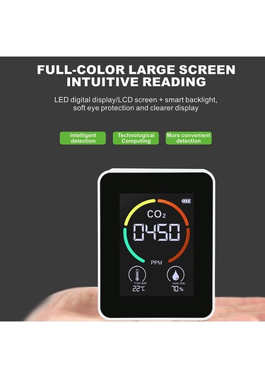 Konesam Ev, Araba, Ofis İçin Sıcaklık, Nem Ve Co2 400-5000ppm Tespit Cihazı - Yarıiletken Tvoc Sensörlü, Led Ekranlı, 1200mah Pil, Siyah Siyah