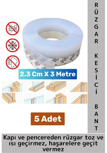 Premium Kapı Altı Pencere Rüzgar Toz Isı Böcek Haşere Önleyen Rüzgar Kesici Bant 3 Metre 5 Adet
