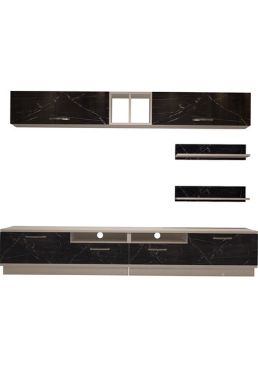 Decoraktiv Trendstyle 5220 Mdf Tv Ünitesi Tv Sehpası Beyaz - Siyah Mermer