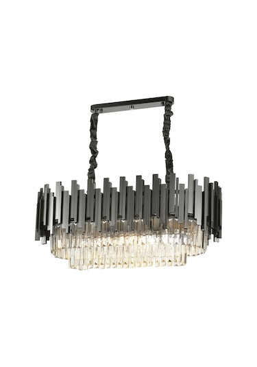 Sima 75x30 Cm'lik Kristal Cam Taşlı Lüks Yemek Masası Üstü Avize - Siyah Renk Siyah