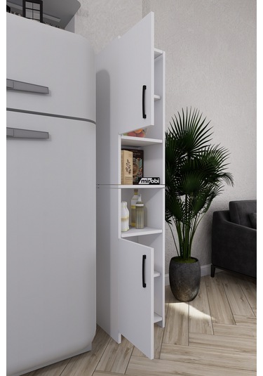 Fella 6 Raflı Çok Amaçlı Dekoratif Mutfak Dolabı Beyaz Beyaz