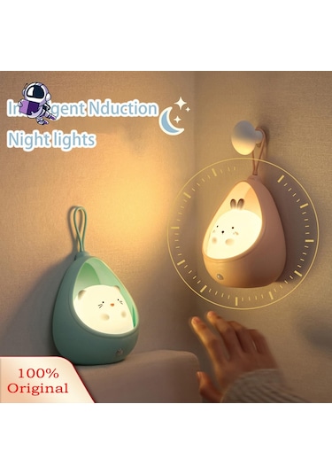 Grebest Hareket Sensörü Lamba Sevimli Görünüm Karikatür Tavşan Kedi Led Lamba İnsan İndüksiyon Işık Siyah