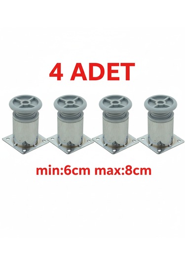 Ludıa Metal Ayarlanabilir 4 Adet Mobilya Ayağı Metal Tablalı 6cm Gri
