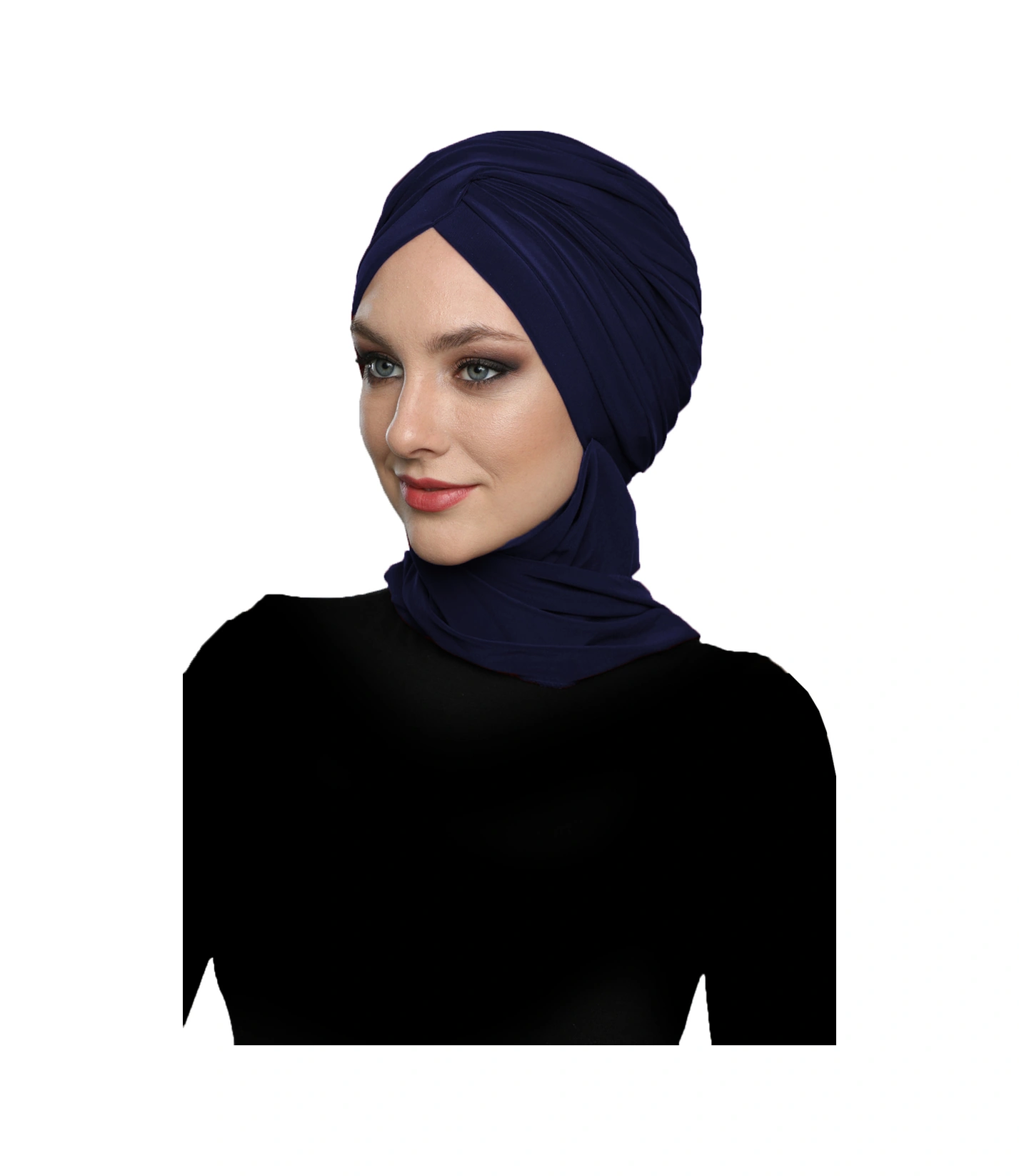 Çapraz W Atkılı Lacivert Hazır Türban Tesettür Bone Lacivert