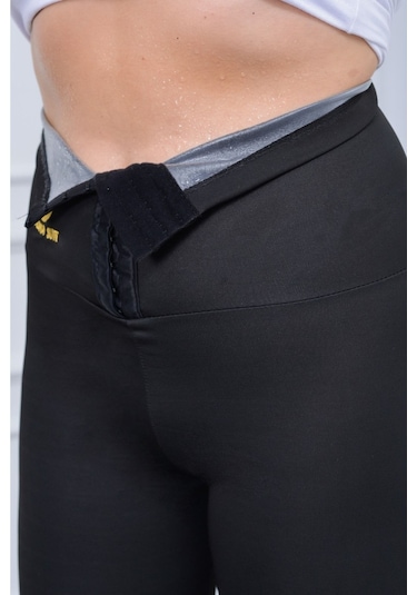 Kadın Ekstra Yüksek Bel Agraflı Sauna Termal Inceltici Zayıflama 3 Kademeli Agraflı Tayt Siyah