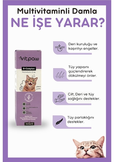 Vitpaw Kediler için Tüy Dökümü Önleyici Multivitamin B+Complex 50 ML