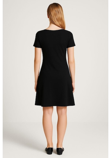 2 Adet Dökümlü Rahat Kalıp Günlük Penye Kumaş Elbise Siyah