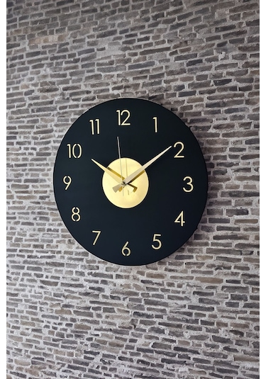Ahşap Dekoratif Pleione Gold Aynalı Duvar Saati 48cm Siyah - Gold