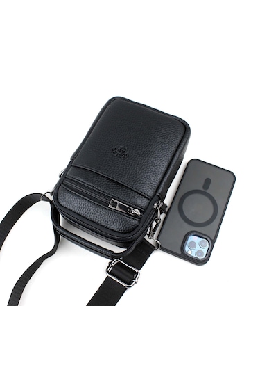 Erkek Siyah Çok Cepli Askılı El Ve Omuz Çantası Siyah