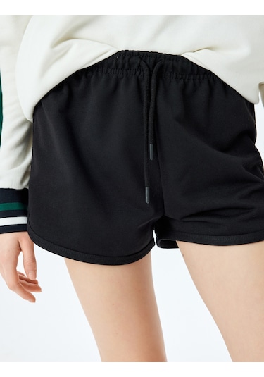 Koton Beli Bağcıklı Oversize Mini Şort Siyah 5sal40034ık Siyah