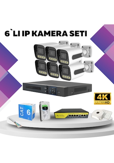 6'lı Güvenlik Ip Kamera Seti - 4mp Dış Mekan Kamera, 3.6mm Lens,