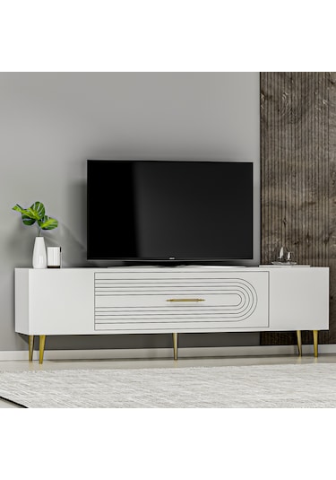 Camilla Tv Sehpası Tv Ünitesi 150 Cm Beyaz Altın