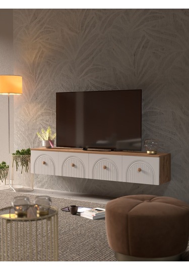 Bohem Şık 180 Cm 4 Kapaklı Mdf Kapak Duvar Tv Ünitesi ceviz