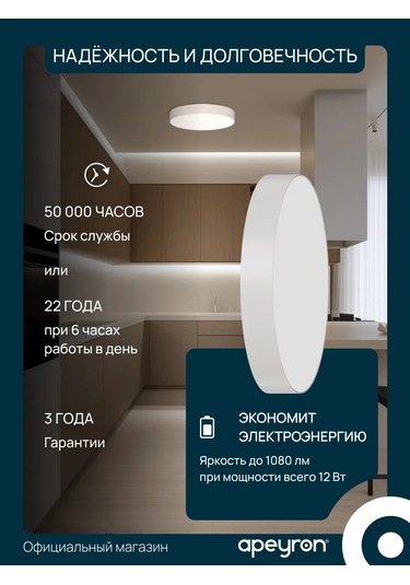 Apeyron 13cm, 4000k, 12w Led Tavan Lambası 402660539 Beyaz