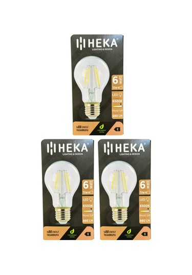 3 Adet Heka 6w 51w 6500k Beyaz Işık E27 Duylu Kalın Duy Led Şeffaf Ampul