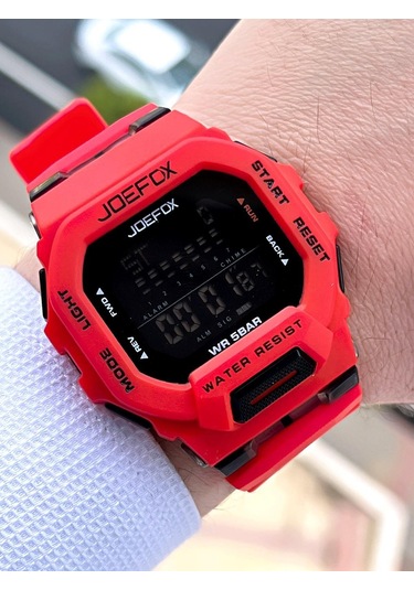 Joefox G-shock Kasa Kırmızı-Siyah Digital 5 ATM Spor Kol Saati J-gs01