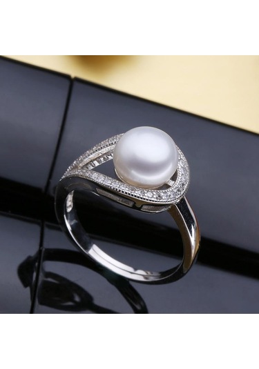 Altın Lsooyh Doğal Tatlı Su Inci Yüzük Kadın Moda Lüks Kübik Zirkonya Ayarlanabilir Yüzük Takı Altın