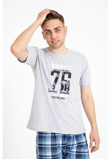 Tampap 2170-k Kısa Kollu Baskılı Erkek Pijama Takımı  Gri