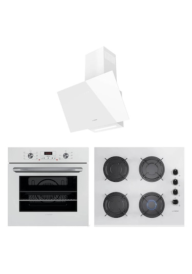 Lanova İnci 3206W01 - G16400-202 - 3220W6 Beyaz Cam Ankastre Set