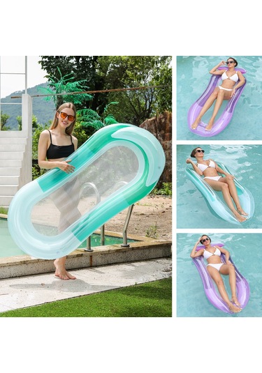 Mufunye Yeşil Degrade Yatma Sandalyesi, Kol Dayaklı, Ağ Çantılı, Çevrilebilir Su Üstü Float - Yüksek Konforlu Yüzme Sandalyesi 160x90cm