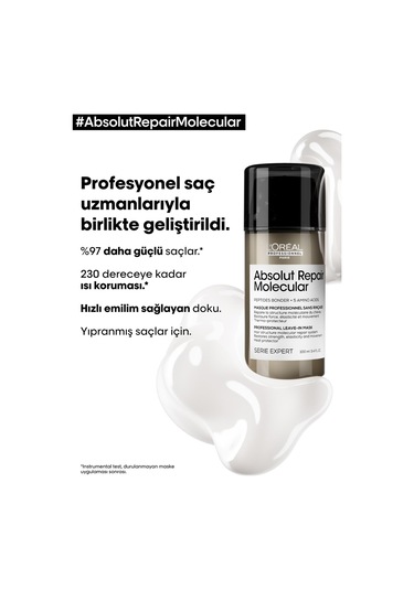 L'Oreal Professionnel Serie Expert Absolut Repair Molecular Şampuan 300 ML + Durulanmayan Maske 100 ML + Çanta
