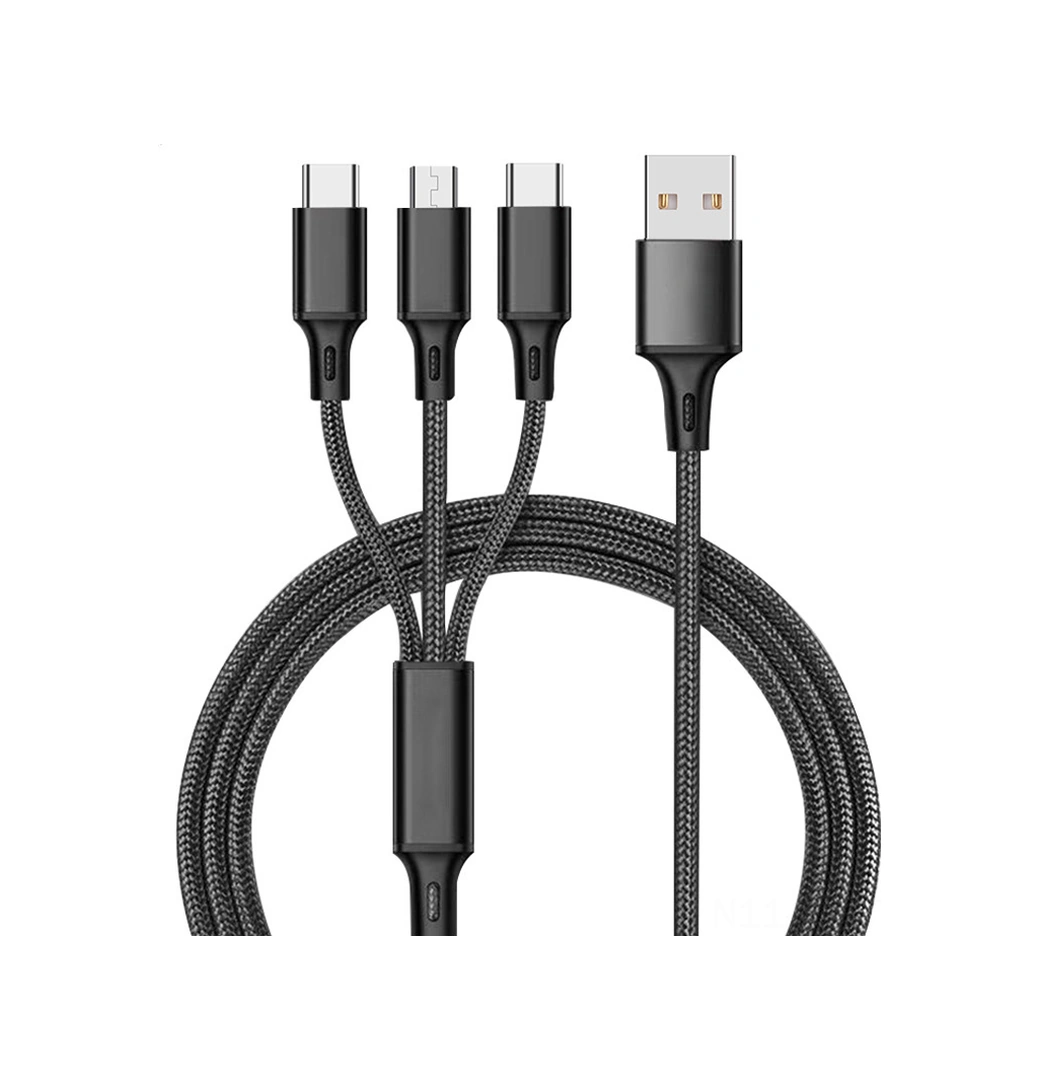Geeroyoo 3'lü Usb Kablo: Type-c, Micro Usb Ve İphone Uyumlu, Nilon Örgü, 2.4a Hızlı Şarj, 1.2m, Siyah, Dayanıklı, Otomatik Kesme Fonksiyonu