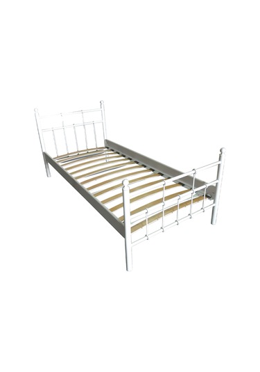 Lalas Tek Kişilik Ferforje Metal Karyola-beyaz Ahşap Latalı