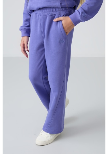 Tommy Life Eflatun Pamuklu İçi Tüylü Yumuşak Dokulu Standart Fit Nakışlı Kız Çocuk Eşofman Takım - 75162 Eflatun