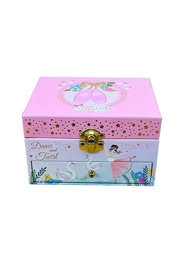 Willowhaven Pembe Bale Ayakkabı Desenli Döner Balerin Müzikli Çift Çekmeceli Mücevher Kutusu