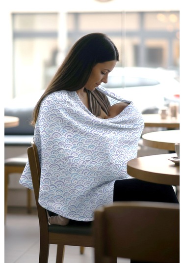 Shell %100 Pamuk 2 Katlı Müslin Balenli Baskılı Emzirme Önlüğü - Ztshell