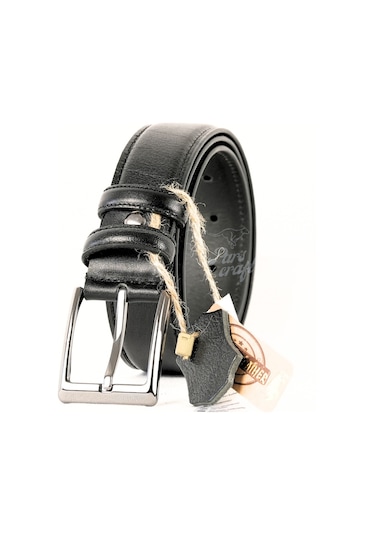 Hakiki Deri Erkek Kemer 3,5cm Dikişli Siyahklasik Kumaş Pantolon Siyah