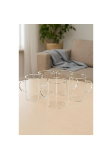 6'lı Çay Kupa Seti, Borosilikat Cam Kupa, 200 Ml Şeffaf