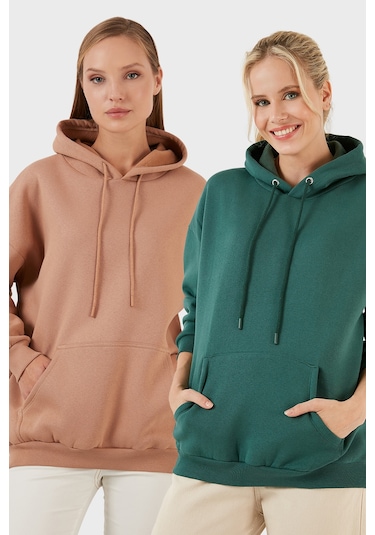 Lela Regular Fit Pamuklu Kapüşonlu Yaka Şardonlu Kışlık 2'Li Paket Bayan Sweat 5863854S2 Nefti-Bisküvi Lela Regular Fit Pamuklu Kapüşonlu Yaka Şardonlu Kışlık 2'Li Paket Bayan Sweat 5863854S2 Nefti-Bisküvi