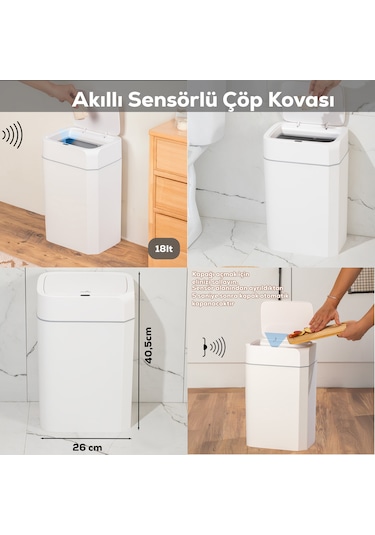Porsima Me02 Sensörlü 18 Lt Çöp Kutusu Banyo Mutfak Çöp Kovası
