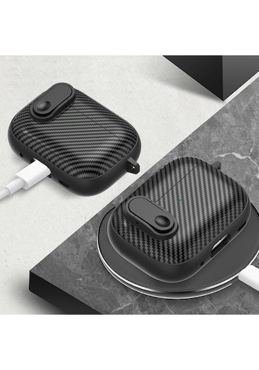 Airpods Uyumlu İçin 2/1 Karbon Fiber Doku Kablosuz Kulaklık Kılıfı Güvenlik Kilidi İle Kırmızı
