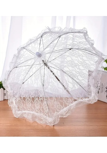 Atay Garage Şemsiye Gelin-düğün-özel Günler İcin Beyaz Dantelli 45-43 Boyutlarinda Beyaz