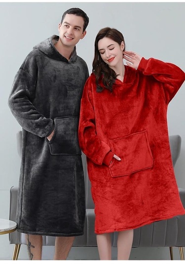 Mulberry Wellsoft Unisex Kapüşonlu Giyilebilir Tv Battaniyesi Oversize 2'li Set