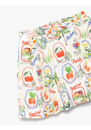 Koton Pileli Meyve Desenli Fiyonklu Pamuklu Etek Ekru Desenli 5skg70104aw Ekru Desenli